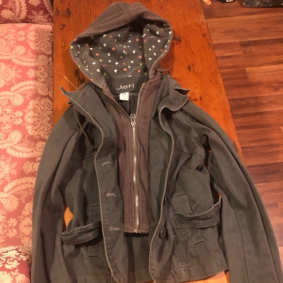 Jackets & Blazers - Lightweight gray jacket, hood with hearts 💕